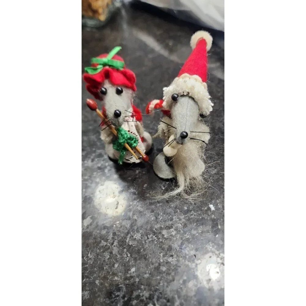 Handmade Vintage Christmas Mice, Set of 2